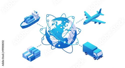 Global logistics and shipping network connecting air, sea, and land transportation