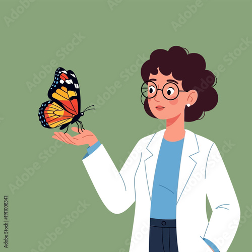 Scientist Holding Butterfly in Hand.