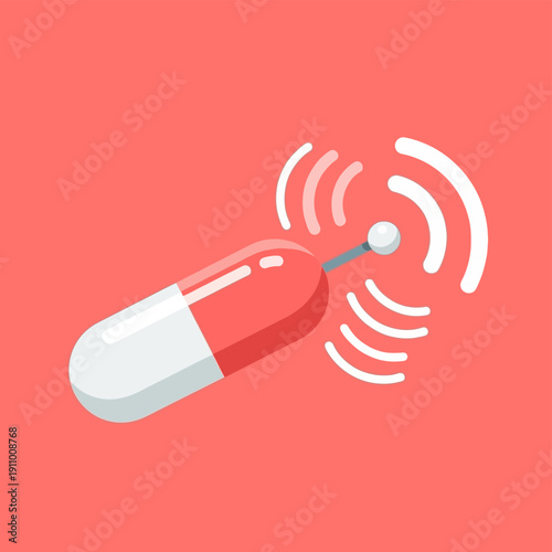 Smart Pill Illustration with Wireless Signal.
