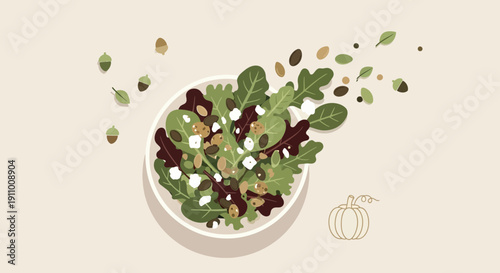 Healthy And Nutritious Salad Presentation, Autumnal Flavors, A Visual Feast For Any Meal