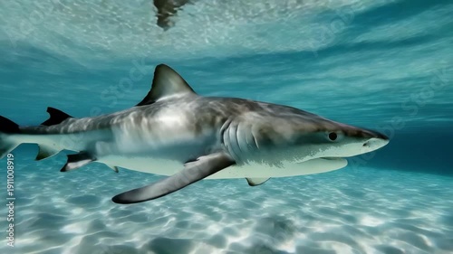 Wallpaper Mural Shark Swimming in Clear Blue Ocean Water Powerful Marine Predator and Ocean Wildlife Concept Torontodigital.ca