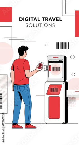 Innovative Digital Travel Solutions Illustrating Modern Automated Ticketing Systems And Barcode