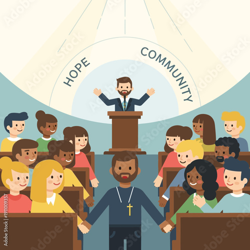 Inspiring Sermon Delivered To Engaged Congregation Offering Hope And Community