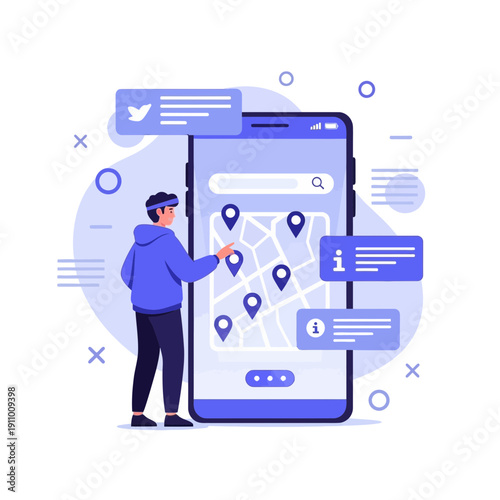 Interactive Digital Map Navigation App Interface With User Engagement And Information Display