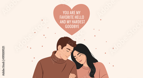 Intimate Couple Embracing Under Heart Shaped Thought Bubble With Affectionate Message