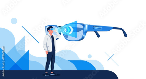 Immersive Virtual Reality Experience Person Using Augmented Reality Glasses