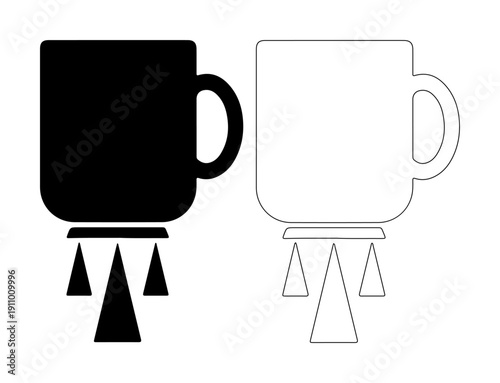 Coffee cup with rocket boosters launching upwards, symbolizing fast delivery or energetic start.