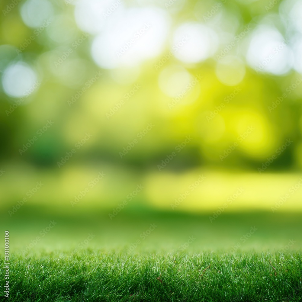 Naklejka premium Lush green grass with blurred sunlit background in nature