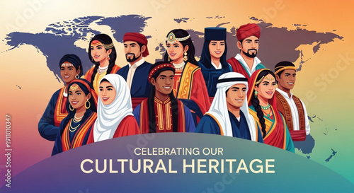 Diverse group celebrating cultural heritage with traditional attire