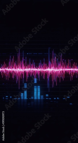 Abstract digital sound equalizer display showing fluctuating frequency waves on a dark, technological background for audio visualization ,abstract ,abstract ,oscillation