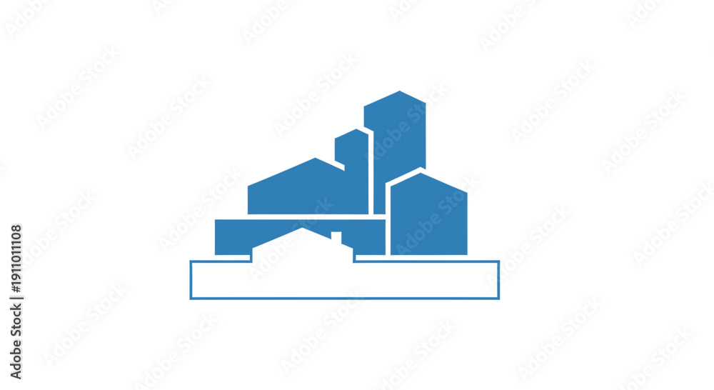 Fototapeta premium Minimalist Blue Urban Skyline Silhouette Against A White Background For Design