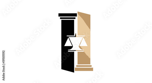 Justice System Depiction With Columns and Scale Symbolizing Legal Concepts