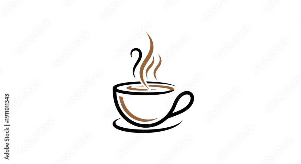 Obraz premium Minimalist Coffee Cup Illustration Depicting Aroma and Hot Beverage in Clean Lines