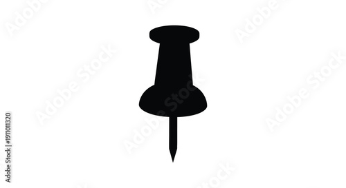 A minimalist black silhouette of a standard push pin centered on a plain white background high quality professional