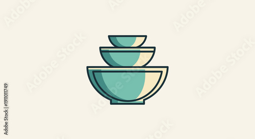 Minimal Illustration Of Stacked Bowls Depicting Kitchenware On Empty Background
