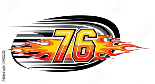 Flaming Number 76 Racing Logo.
