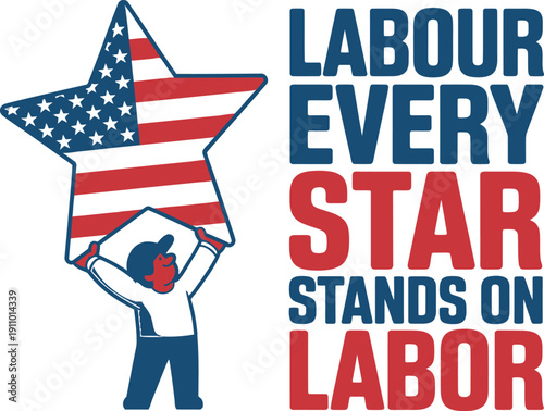 Labour union worker holding American flag star labor