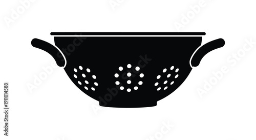 A simple black and white vector illustration of a colander a kitchen utensil used for draining food high quality professional
