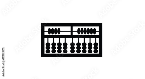 Simple black abacus illustration with rows of beads on rods