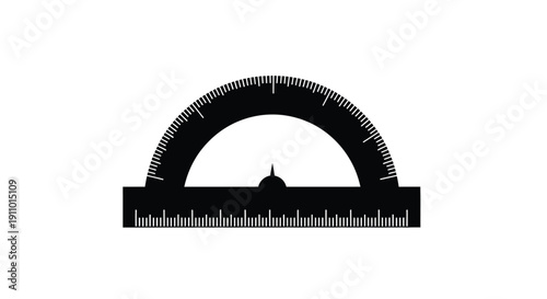Black protractor with degree markings on a white background