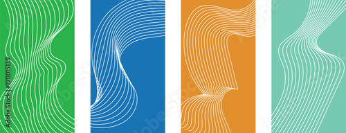line poster background vector set. set of banners with colorful stripes. Minimalist cover template with vibrant perspective wave in motion. wavy lines on background. banner, flyer, music