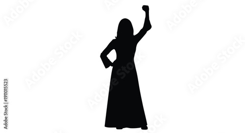 Silhouette of a woman raising her arm in a triumphant gesture