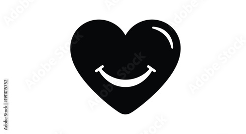 A black heart shape with a smiling face incorporated into its design
