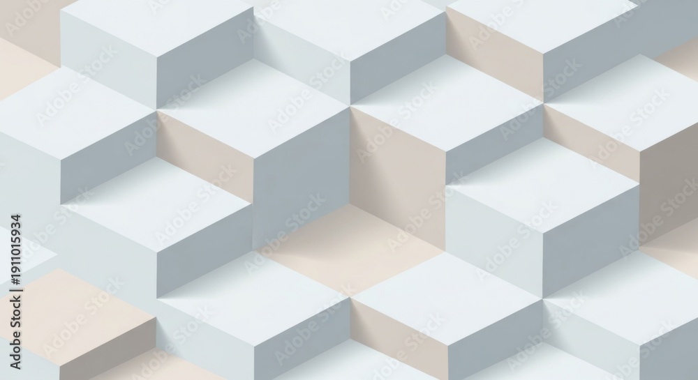 Fototapeta premium Abstract 3D Cubes Pattern, Geometric Background, Light Blue and Beige Tones