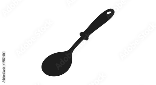 A stark silhouette depicts a black cooking spoon against a plain white background simple and isolated high quality