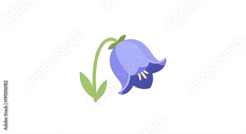 Delicate blue bellflower illustration, a charming depiction of a campanula bloom with green leaves, bringing a touch of natural beauty and elegance to any design