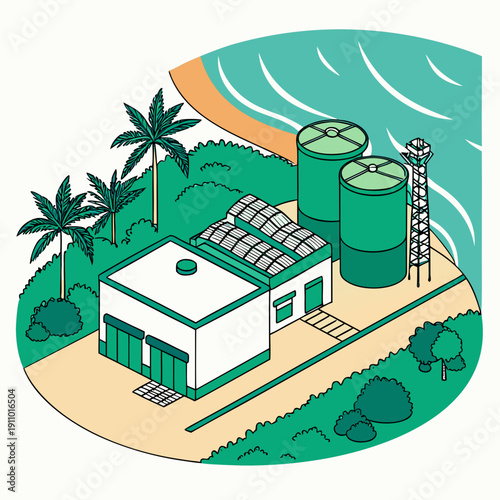 Gradient Illustration of Eco-Friendly Desalination Plant Technology for Sustainable Water Purification Solutions