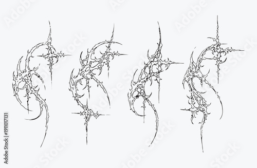 Neo-Tribal Cybersigilism Vector Set: Gothic Futuristic Linework, Occult Tattoo Core Symbols, Modern Cyberpunk Patterns for Streetwear, Clothing Brand Graphics, T-Shirt Design & Edgy Vector