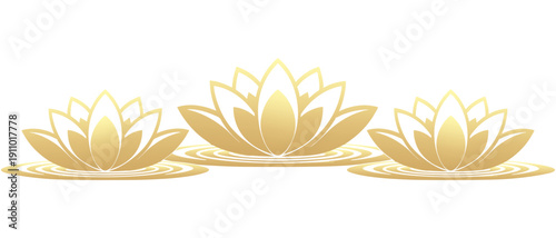 Three lotus flowers floated on a sparkling golden pond