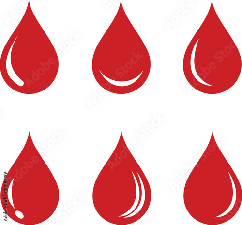 Blood Group drop shape. Red Blood drops set. Blood or oil drop. Icon vector Set.