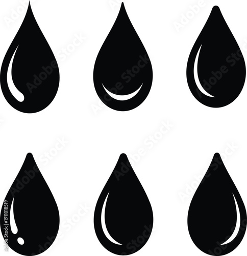 Water drop shape. Black water drops set. Water or oil drop. Icon vector Set.