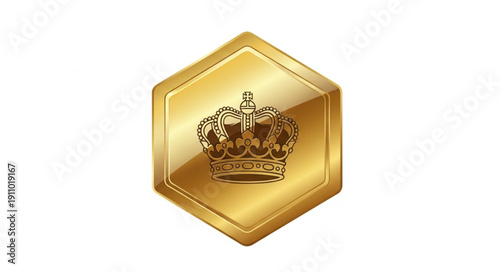 Gold Hexagon Badge with Crown.