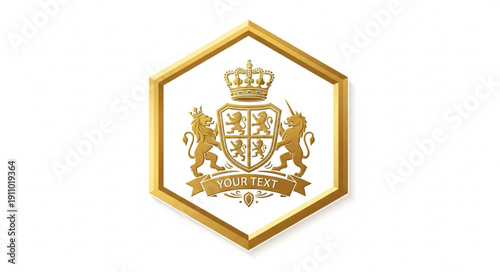 Gold Crest Emblem Hexagon Badge.