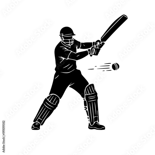 cricket batsman action silhouette vector illustration isolated on white background