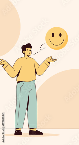 Joyful Character Expressing Positive Emotions Through Emotive Symbolism