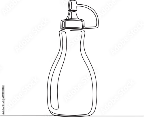 Continuous line drawing of a ketchup or sauce bottle