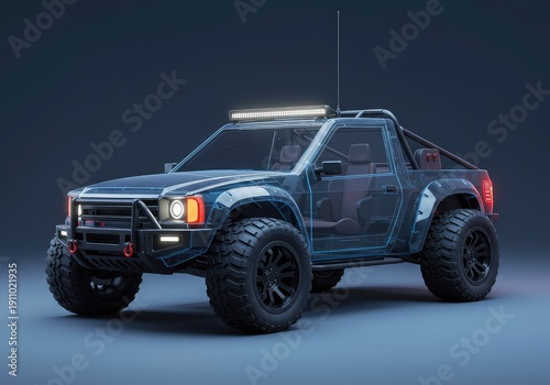 Conceptual transparent utility vehicle designed for rugged exploration and off-road driving adventures ,travel ,digital ,modern