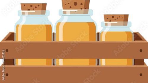 Illustration of Honey Jars in Wooden Crate