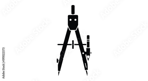 A stark black silhouette depicts a drafting compass a tool used for precise circular measurements and drawing