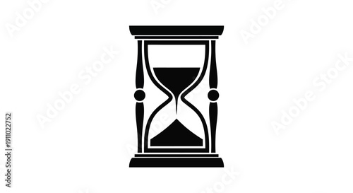 A simple black and white illustration depicts an hourglass with sand flowing from the top to the bottom chamber