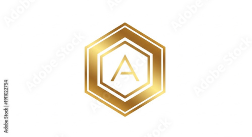 Gold Hexagon Logo with Letter A.