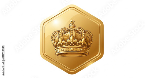 Gold Hexagon Badge with Crown Emblem.