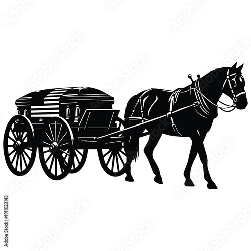 Horse drawn carriage with casket for funeral procession