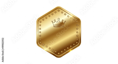 Gold Hexagon Badge with Crown Emblem.