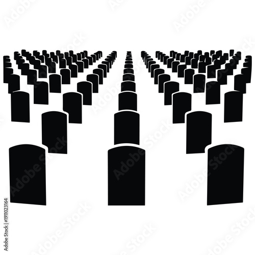 Rows of black tombstones in military cemetery