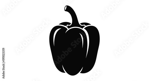 A simple black silhouette depicts a ripe bell pepper with its stem clearly visible showcasing its form